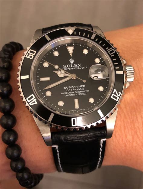 rolex black leather strap|original Rolex leather strap.